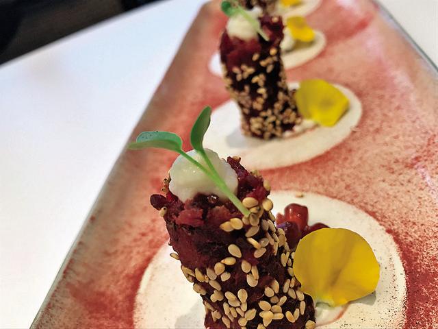 A dish of beetroot seekh makes for a great starter