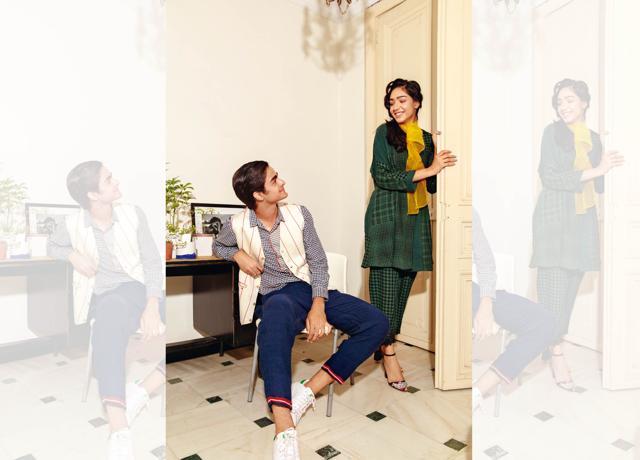 (On Ransher): Shirt, trousers and waistcoat, Péro; shoes, model’s own; (On Yashvika): Separates and scarf, Eka; footwear, Rahul Mishra X Oceedee (Dolly Devi) (On Ransher): Shirt, trousers and waistcoat, Péro; shoes, model’s own; (On Yashvika): Separates and scarf, Eka; footwear, Rahul Mishra X Oceedee (Dolly Devi)