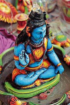 A statue of Lord Shiva, with Ganga emerging from the head, is priced at
₹1300 a piece - this is among the highest priced products in the area (Shivam Saxena/HT) A statue of Lord Shiva, with Ganga emerging from the head, is priced at
₹1300 a piece - this is among the highest priced products in the area (Shivam Saxena/HT)