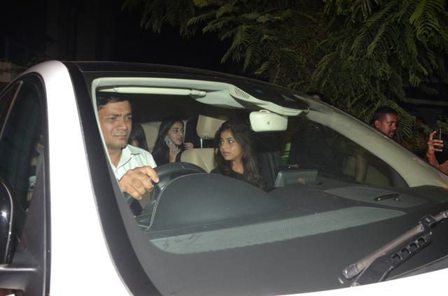 Suhana Khan with friend Ananya Panday at Sanjay Kapoor’s residence on Thursday. (Viral Bhayani)