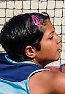 Ruma Gaikwari in action in the finals of U-16 girls singles category of Ravetkar Solaris cup at Solaris club in Mayur colony in Pune. (Photo by Sanket Wankhade/HT PHOTO)