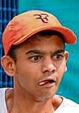 Sahil Tambat in action in the finals of U-16 Boys singles category of Ravetkar Solaris cup at Solaris club in Mayur colony on Monday. (Sanket Wankhade/HT PHOTO)