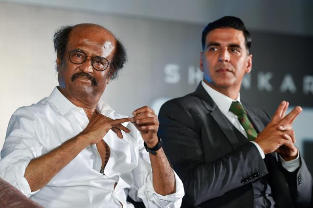 Tamil superstar Rajinikanth, Bollywood actor Akshay Kumar at the trailer launch of 2.0 in Chennai. (PTI) Tamil superstar Rajinikanth, Bollywood actor Akshay Kumar at the trailer launch of 2.0 in Chennai. (PTI)
