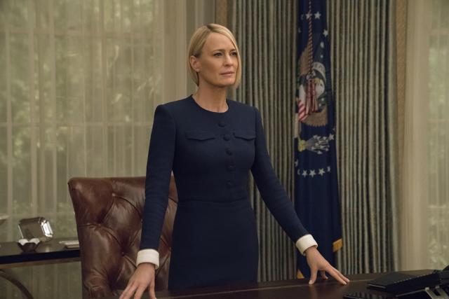 This image released by Netflix shows Robin Wright in a scene from the final season of House Of Cards. (AP) This image released by Netflix shows Robin Wright in a scene from the final season of House Of Cards. (AP)
