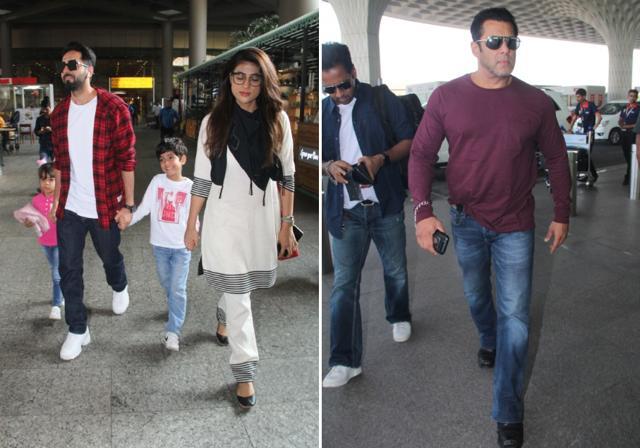 Ayushmann Khuranna was spotted with his family at the airport, and so was Salman Khan. Ayushmann Khuranna was spotted with his family at the airport, and so was Salman Khan.