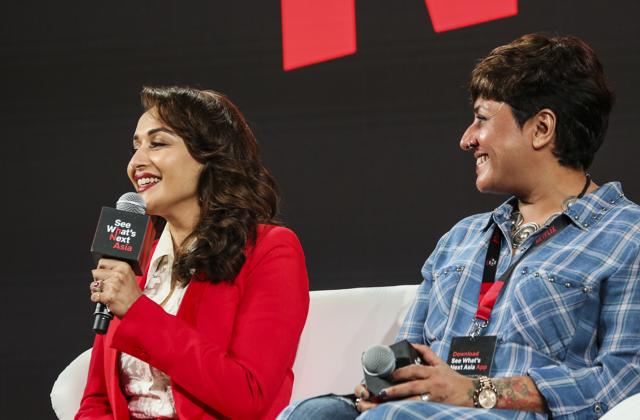 Madhuri Dixit and Leena Yadav speak during a panel on day two of the Netflix See What's Next: Asia event at the Marina Bay Sands on November 9, 2018 in Singapore. (Netflix) Madhuri Dixit and Leena Yadav speak during a panel on day two of the Netflix See What's Next: Asia event at the Marina Bay Sands on November 9, 2018 in Singapore. (Netflix)