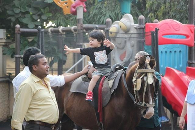 Taimur Ali Khan enjoying a horse ride. (Viral Bhayani) Taimur Ali Khan enjoying a horse ride. (Viral Bhayani)
