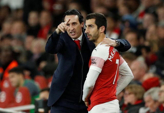 Arsenals Henrikh Mkhitaryan receives instructions from manager Unai Emery. (Action Images via Reuters) Arsenals Henrikh Mkhitaryan receives instructions from manager Unai Emery. (Action Images via Reuters)