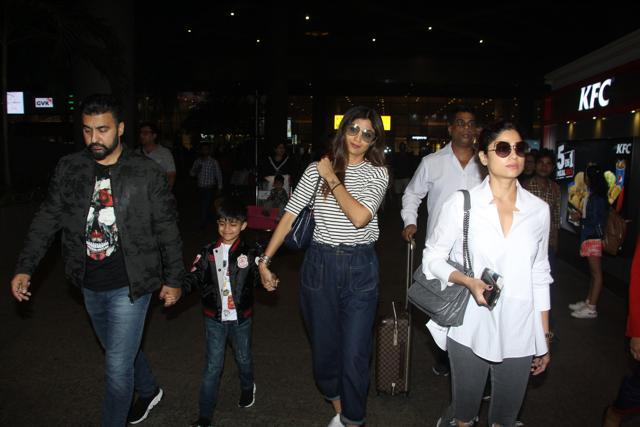 Shilpa Shetty with family at the airport.