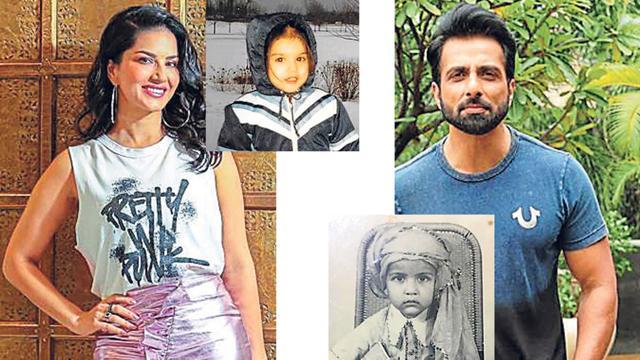 Sunny Leone; (inset) Aged 4 and Sonu Sood; (inset) Aged 3. Sunny Leone; (inset) Aged 4 and Sonu Sood; (inset) Aged 3.