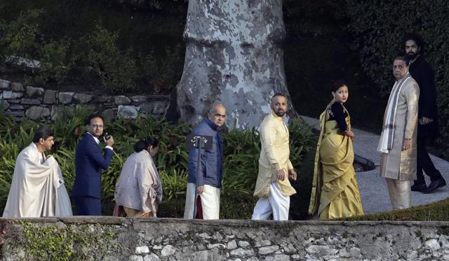 Prakash Padukone, left, greets guests attending the wedding of his daughter Indian Bollywood star Deepika Padukone to Ranveer Singh at the Villa Balbianello in Lenno, Como lake, northern Italy, Wednesday, Nov. 14, 2018. (AP Photo/Luca Bruno) (AP) Prakash Padukone, left, greets guests attending the wedding of his daughter Indian Bollywood star Deepika Padukone to Ranveer Singh at the Villa Balbianello in Lenno, Como lake, northern Italy, Wednesday, Nov. 14, 2018. (AP Photo/Luca Bruno) (AP)