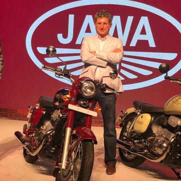 Boman Rustom Irani with the all-new Jawa. Boman Rustom Irani with the all-new Jawa.