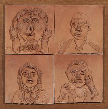 KG Subramanyan, Potraits 3, four terracotta reliefs. (Courtesy: Akara Art) KG Subramanyan, Potraits 3, four terracotta reliefs. (Courtesy: Akara Art)