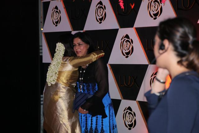 Rekha shares a hug with Zeenat Aman at the event. (Viral Bhayani)