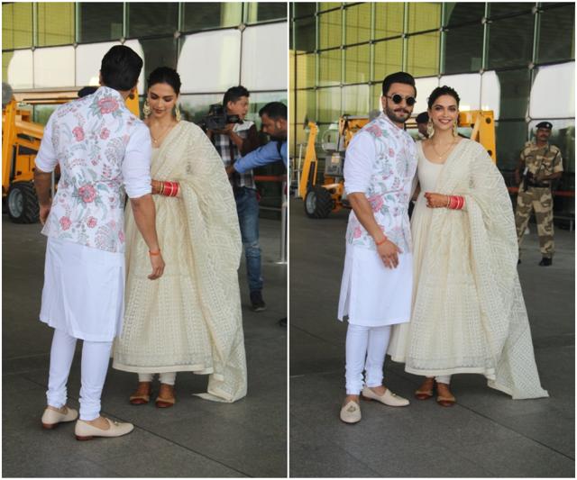 Ranveer Singh and Deepika Padukone at Mumbai airport. (Viral Bhayani) Ranveer Singh and Deepika Padukone at Mumbai airport. (Viral Bhayani)