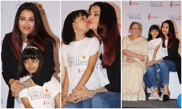 Aishwarya Rai with Aaradhya and mother Vrinda at a function at Smile Foundation, Mumbai. Aishwarya Rai with Aaradhya and mother Vrinda at a function at Smile Foundation, Mumbai.