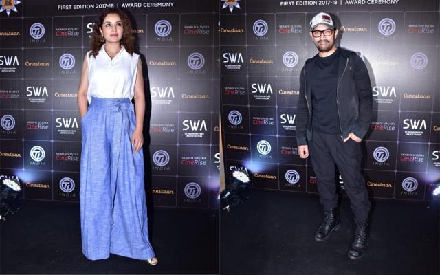 Tisca Chopra and Aamir Khan at an event. (Viral Bhayani) Tisca Chopra and Aamir Khan at an event. (Viral Bhayani)