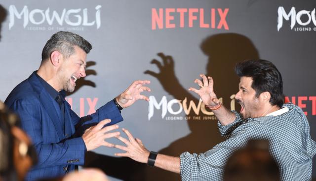 British actor-director Andy Serkis (L) play acts with Indian Bollywood actor Anil Kapoor during a press conference for Netflix's Mowgli: Legend of the Jungle in Mumbai on November 25, 2018, ahead of its world premiere. (AFP) British actor-director Andy Serkis (L) play acts with Indian Bollywood actor Anil Kapoor during a press conference for Netflix's Mowgli: Legend of the Jungle in Mumbai on November 25, 2018, ahead of its world premiere. (AFP)