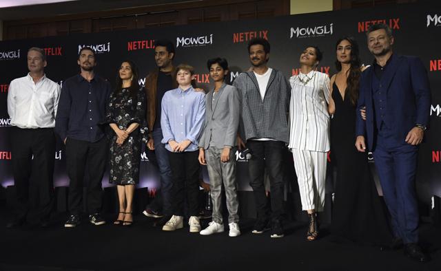 Actors Christian Bale, Madhuri Dixit, Abhishek Bachchan, Anil Kapoor, Freida Pinto, Kareena Kapoor and Director Andy Serkis at the launch of Netflix movie Mowgli. (PTI) Actors Christian Bale, Madhuri Dixit, Abhishek Bachchan, Anil Kapoor, Freida Pinto, Kareena Kapoor and Director Andy Serkis at the launch of Netflix movie Mowgli. (PTI)