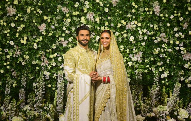Ranveer Singh and Deepika Padukone during their wedding reception at Grand Hyatt. (Hindustan Times) Ranveer Singh and Deepika Padukone during their wedding reception at Grand Hyatt. (Hindustan Times)