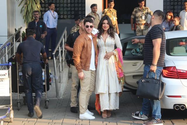 Priyanka Chopra and Nick Jonas ready to leave for their wedding in Jodhpur. (Viral Bhayani) Priyanka Chopra and Nick Jonas ready to leave for their wedding in Jodhpur. (Viral Bhayani)