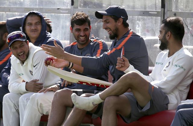 Indian teammates laugh while sitting on their bench during their tour cricket match against Cricket Australia XI in Sydney. (AP) Indian teammates laugh while sitting on their bench during their tour cricket match against Cricket Australia XI in Sydney. (AP)