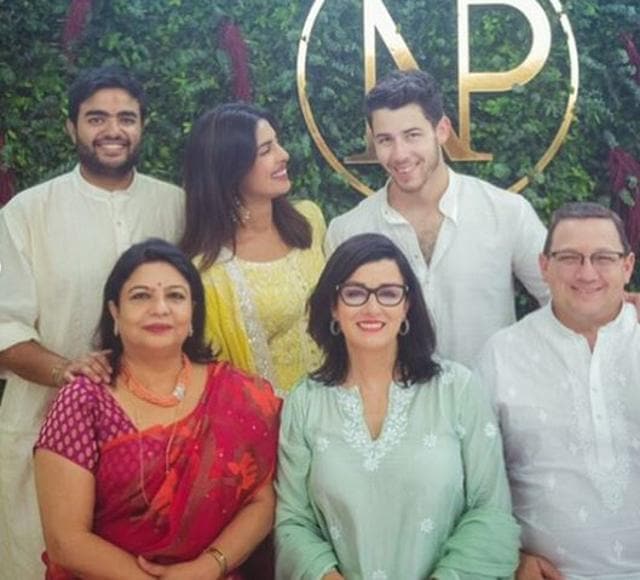 Priyanka Chopra and Nick Jonas with their families at their roka ceremony.