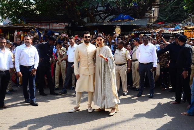 Deepika Padukone and Ranveer Singh wore beige outfits once again. (Viral Bhayani) Deepika Padukone and Ranveer Singh wore beige outfits once again. (Viral Bhayani)