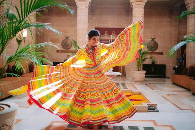 Priyanka Chopra twirls in her mehendi outfit. (Instagram) Priyanka Chopra twirls in her mehendi outfit. (Instagram)