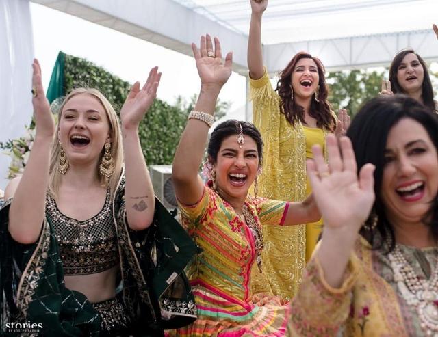 Sophie Turner, Priyanka Chopra, Parineeti Chopra and Denise Jonas at the mehendi function. Sophie Turner, Priyanka Chopra, Parineeti Chopra and Denise Jonas at the mehendi function.