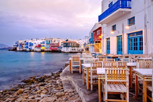 Sunrise at Little Venice on Mykonos island, Cyclades, Greece. (Getty Images/iStockphoto) Sunrise at Little Venice on Mykonos island, Cyclades, Greece. (Getty Images/iStockphoto)
