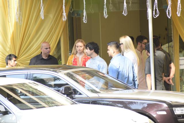 Priyanka Chopra's husband and American singer Nick Jonas' brother Joe Jonas and his fiance Sophie Turner at a puja ceremony at the actor’s mother Madhu Chopra's residence in Mumbai, on Nov 28, 2018. (IANS) Priyanka Chopra's husband and American singer Nick Jonas' brother Joe Jonas and his fiance Sophie Turner at a puja ceremony at the actor’s mother Madhu Chopra's residence in Mumbai, on Nov 28, 2018. (IANS)