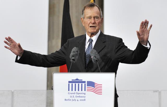 (FILES) In this file photo taken on July 04, 2008 Former US president George Bush addresses guests during a ceremony to inaugurate the new US embassy building in Berlin. (AFP) (FILES) In this file photo taken on July 04, 2008 Former US president George Bush addresses guests during a ceremony to inaugurate the new US embassy building in Berlin. (AFP)