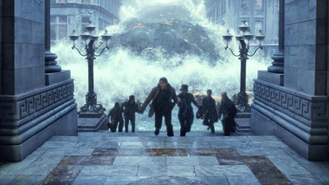 Waves swell on the streets of New York City in a still from The Day after Tomorrow. Waves swell on the streets of New York City in a still from The Day after Tomorrow.