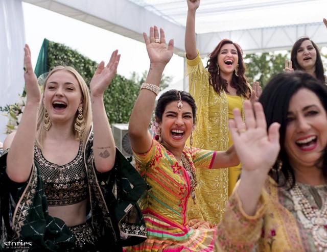 Bollywood actor Priyanka Chopra celebrates during mehendi ceremony. (PTI)