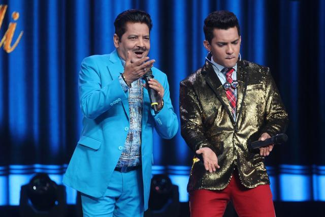 Udit Narayan shares the stage with Aditya Narayan on Sa Re Ga Ma Pa.