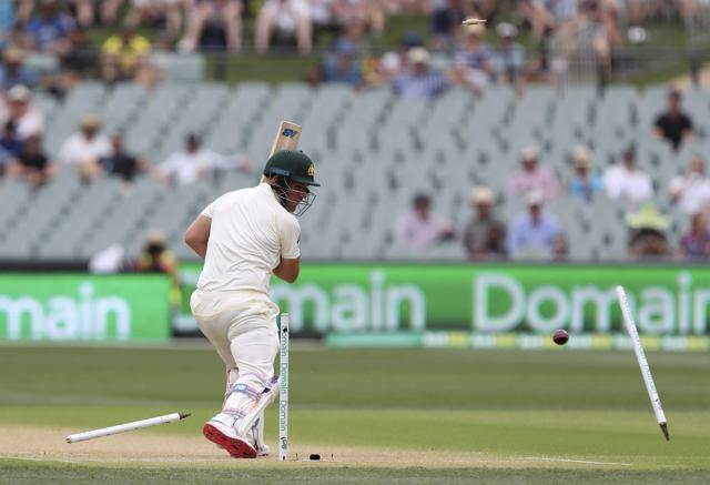 Aaron Finch is out bowled for no score during the first cricket test between Australia and India. (AP) Aaron Finch is out bowled for no score during the first cricket test between Australia and India. (AP)