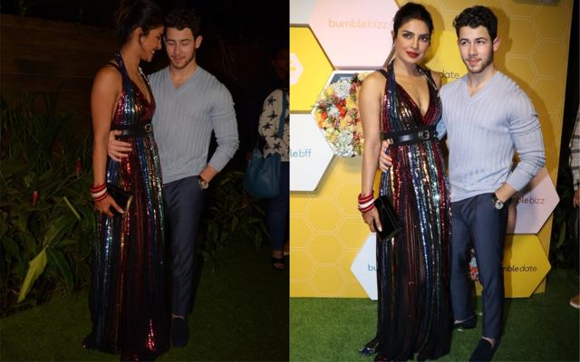 Priyanka Chopra, Nick Jonas at Bumble launch event. (Viral Bhayani) Priyanka Chopra, Nick Jonas at Bumble launch event. (Viral Bhayani)