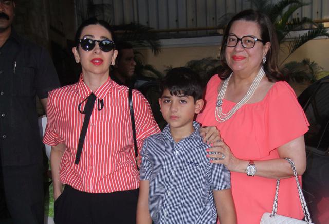 Karisma Kapoor, her son Kiaan and mother Babita. (Viral Bhayani) Karisma Kapoor, her son Kiaan and mother Babita. (Viral Bhayani)