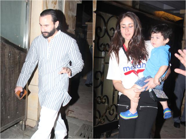 Saif and Kareena with their son Taimur at his birthday celebrations. (Viral Bhayani) Saif and Kareena with their son Taimur at his birthday celebrations. (Viral Bhayani)