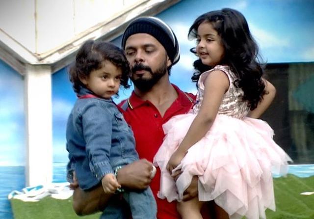 S Sreesanth with his two kids. S Sreesanth with his two kids.