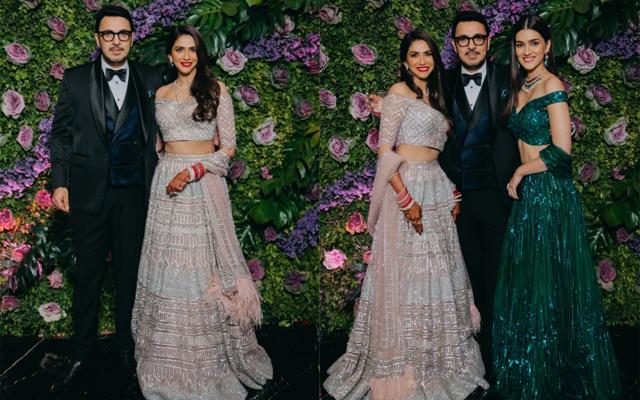Dinesh Vijan with wife Pramita Tanwar and Kriti Sanon. (Viral Bhayani) Dinesh Vijan with wife Pramita Tanwar and Kriti Sanon. (Viral Bhayani)