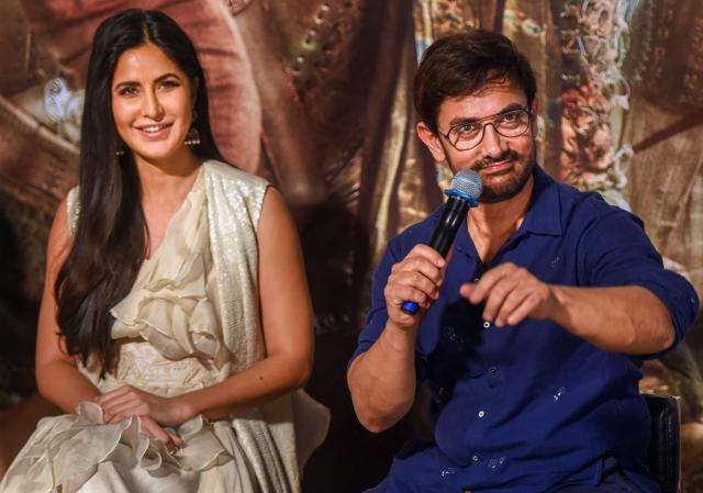 Aamir Khan speaks as Katrina Kaif looks on during the trailer launch of their film Thugs of Hindostan. (PTI) Aamir Khan speaks as Katrina Kaif looks on during the trailer launch of their film Thugs of Hindostan. (PTI)