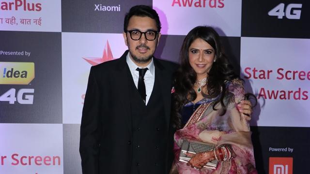 Dinesh Vijan with wife Pranita Tanwar at Star Screen Awards 2018.