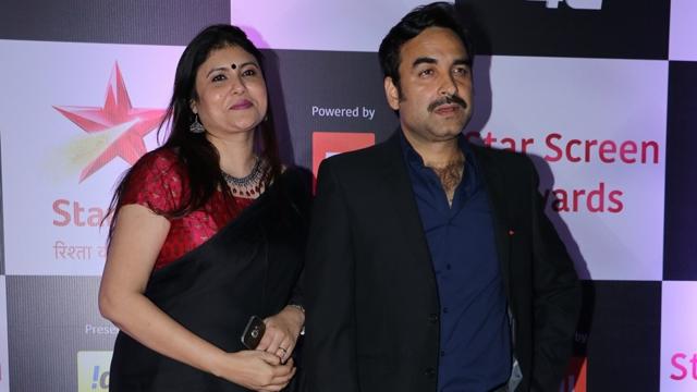 Actor Pankaj Tripathi with wife at Star Screen Awards 2018.