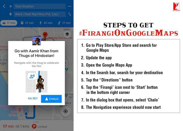 Thugs of Hindostan tied up with Google Maps with an image of Aamir Khan’s character on his pet donkey helping users navigate. (Photo: Twitter/TOHTheFilm) Thugs of Hindostan tied up with Google Maps with an image of Aamir Khan’s character on his pet donkey helping users navigate. (Photo: Twitter/TOHTheFilm)
