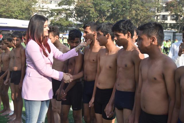 Aishwarya Rai encourages different abled boys at a sports event in Mumbai.