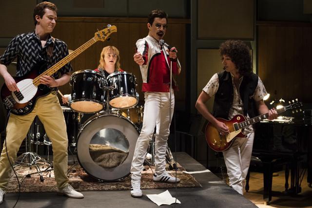 This image released by Twentieth Century Fox shows Joe Mazzello, from left, Ben Hardy, Rami Malek and Gwilym Lee in a scene from Bohemian Rhapsody. (AP) This image released by Twentieth Century Fox shows Joe Mazzello, from left, Ben Hardy, Rami Malek and Gwilym Lee in a scene from Bohemian Rhapsody. (AP)