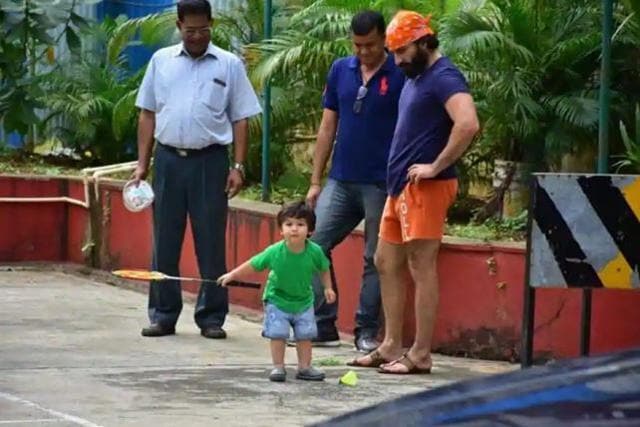 Taimur getting coached in badminton in Mumbai.