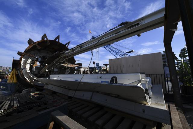 The "linestorm" second generation tunnel boring equipment is displayed before an unveiling event for the Boring Co. Hawthorne test tunnel in Hawthorne, Calif., on December 18. (AP Photo) The "linestorm" second generation tunnel boring equipment is displayed before an unveiling event for the Boring Co. Hawthorne test tunnel in Hawthorne, Calif., on December 18. (AP Photo)